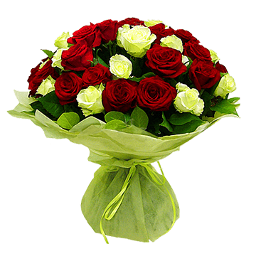Bouquet of red and white roses