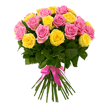 Bouquet de roses jaunes et roses