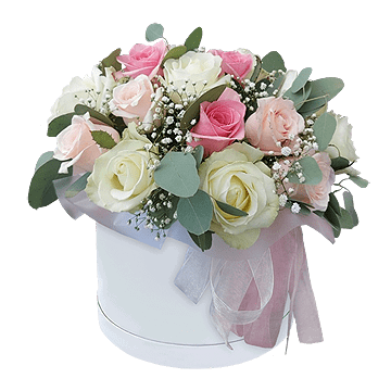 Roses multicolores dans une boîte