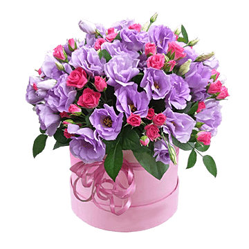 Roses et lisianthus en boîte