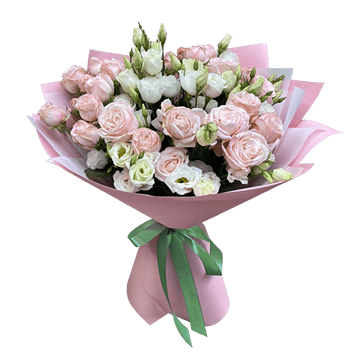 Bouquet de roses et lisianthus