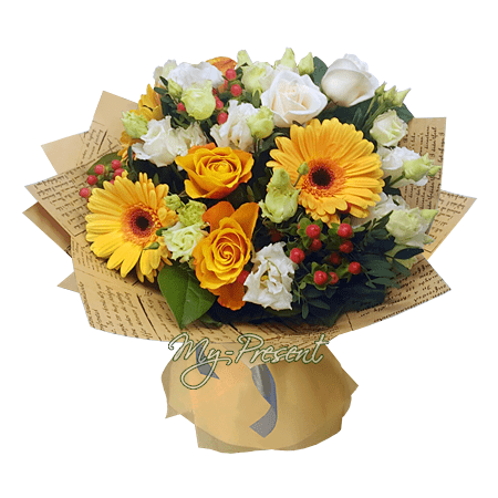 Bouquet de roses et de gerberas