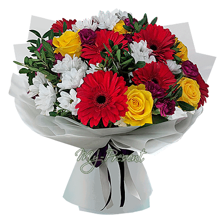Bouquet of gerberas, chrysanthemums, roses