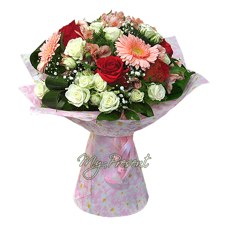 Bouquet de roses, alstroemeria, gerbera