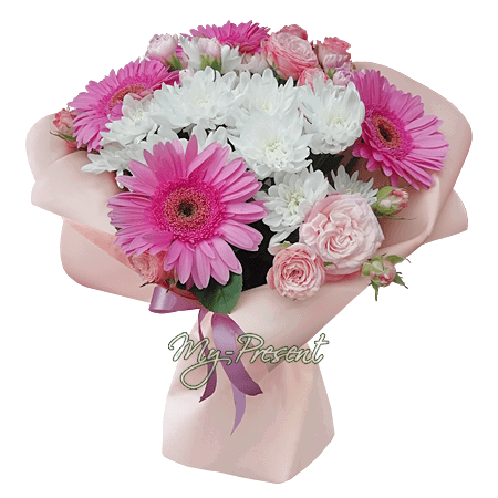 Bouquet of White Chrysanthemums and Pink Gerberas — a Tender Expression of Love and Affection