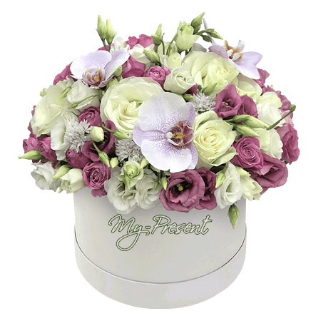 Composition de roses, d’orchidées et de lisianthus — harmonie et raffinement