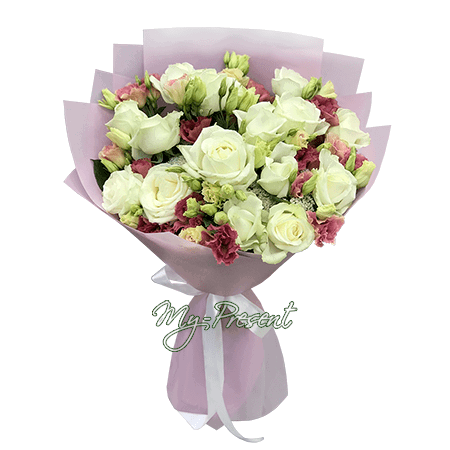 Ramo de rosas y lisianthus — encarnación de la ternura y el amor
