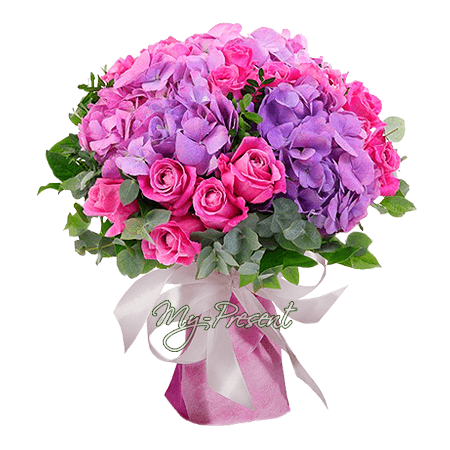 Ramo de rosas y hortensias — armonía de ternura y elegancia