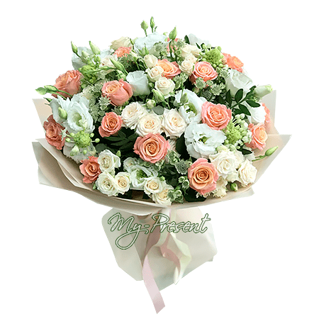 Ramo de rosas y lisianthus — encarnación del sueño y la ternura