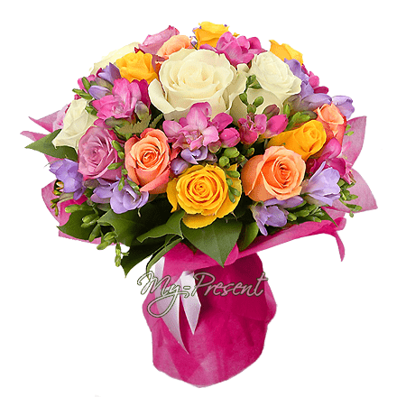 Ramo de rosas y fresias — elegancia, nobleza e inspiración