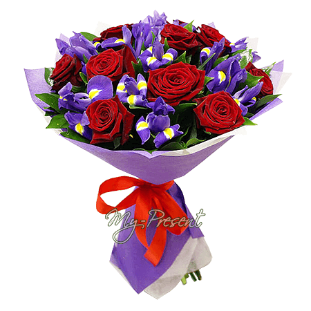 Bouquet de roses et d’iris — passion, élégance et harmonie