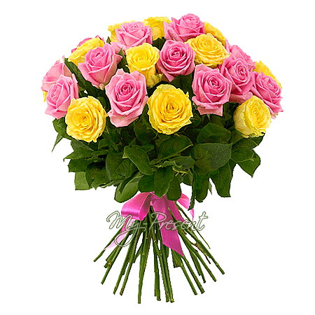 Ramo de rosas rosas y amarillas (60 cm.) — una confesión cálida de amor