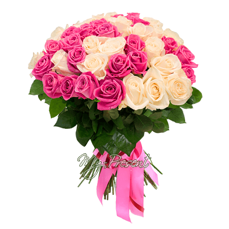 Strauß aus weißen und rosa Rosen (50 cm.) — Symbol wahrer Liebe und Zärtlichkeit