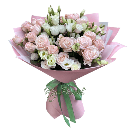Bouquet de roses et de lisianthus — tendresse, émotion et amour sincère
