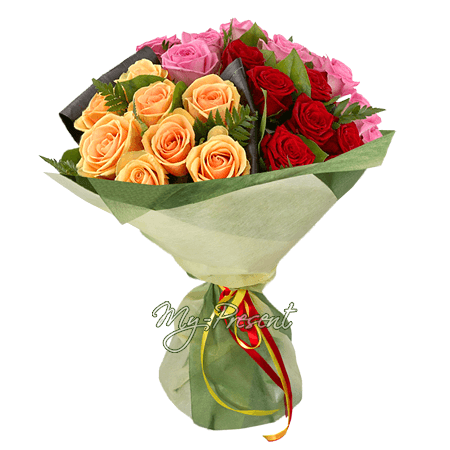 Bouquet de roses multicolores (60 cm.) — palette d’émotions et d’inspiration