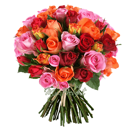Bouquet de roses multicolores (50 cm.) - quand les émotions se déploient dans chaque pétale