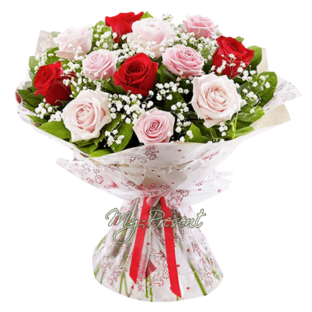 Bouquet de roses multicolores (60 cm.) - émotions tendres
